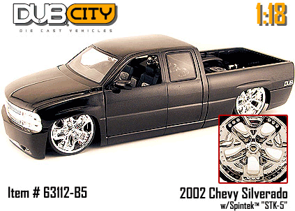 2002 Chevy Silverado w/ Spintek 'STK-5' - Metallic Black (DUB City) 1/18