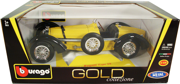 1934 Bugatti Type 59 - Yellow (Bburago) 1/18