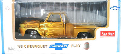 1965 Chevrolet C10 Lowrider Pickup Gold Metallic with Flames (Sun Star) 1/18