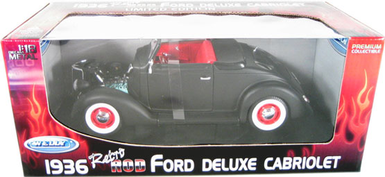 1936 Ford Deluxe Cabriolet - Satin Black Retro-Rod (Welly) 1/18