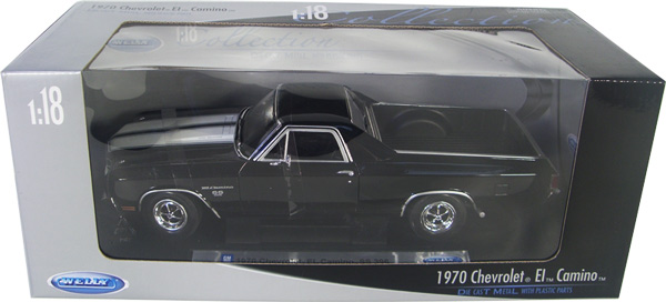 1970 Chevy El Camino SS 454 - Black w/ White Stripes (Welly) 1/18