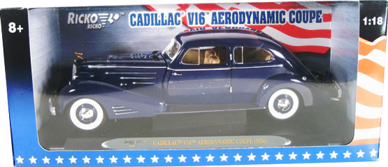 1934 Cadillac V16 Aerodynamic Coupe - Dark Blue (Ricko Ricko) 1/18