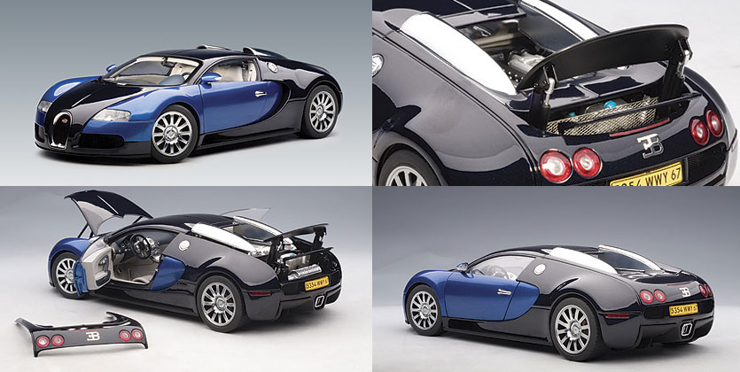 Bugatti EB 16.4 Veyron Production Car - Black w/ Blue Metallic (AUTOart) 1/18