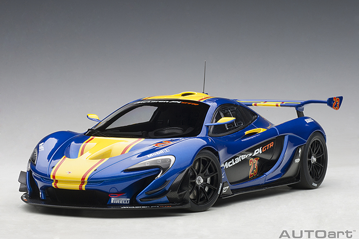 McLaren P1 GTR - Metallic Blue w/ Yellow Stripes (AUTOart) 1/18