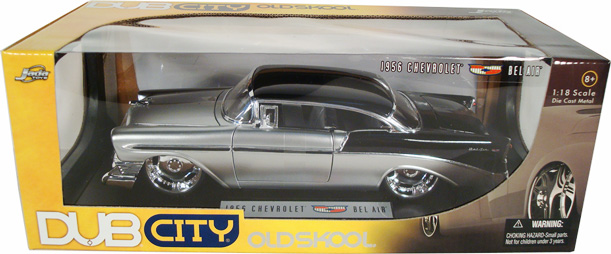 1956 Chevy Bel Air - Silver w/ Black Top (DUB City) 1/18