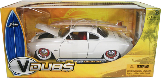 1959 VW Karmann Ghia w/ Surfboard - White (Jada Toys V-Dubs) 1/24