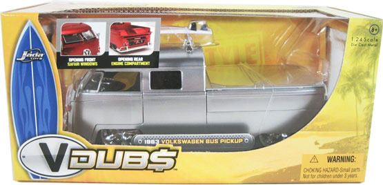 1963 VW Bus Pickup w/ Surfboard - Silver (Jada Toys V-Dubs) 1/24