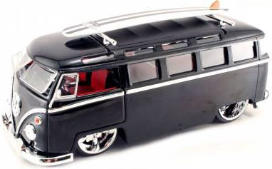 1962 VW Microbus - Glossy Black w/ Surfboard (DUB City) 1/24