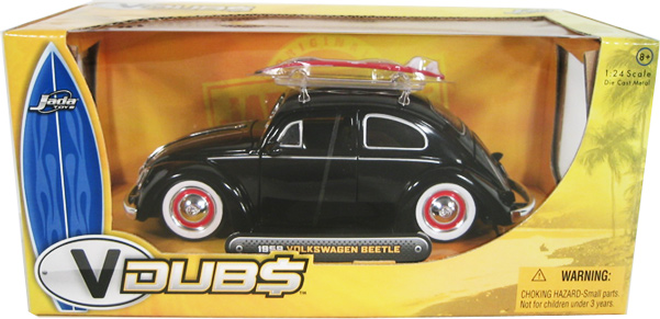 1959 Volkswagen Beetle w/ Surfboard - Black (V-Dubs) 1/24