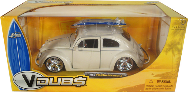 1959 Volkswagen Beetle w/ Surfboard - White (V-Dubs) 1/24