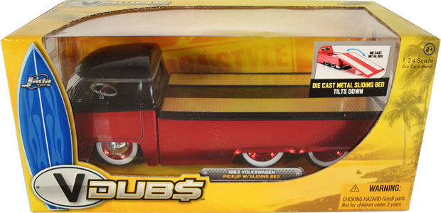 1963 VW Pickup w/ Sliding Bed - Red w/ Babymoon Wheels (V-Dubs) 1/24