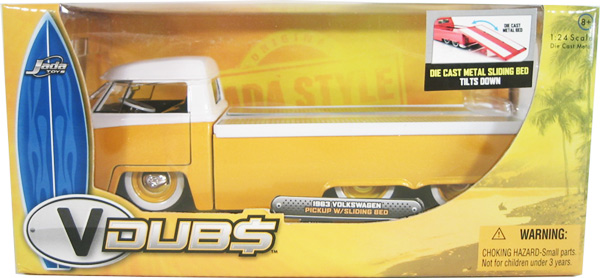 1963 VW Pickup w/ Sliding Bed - Yellow w/ Babymoon Wheels (V-Dubs) 1/24