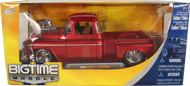 1955 Chevy Stepside w/ Blower & GM Rally Wheels - Red (Bigtime Muscle) 1/24