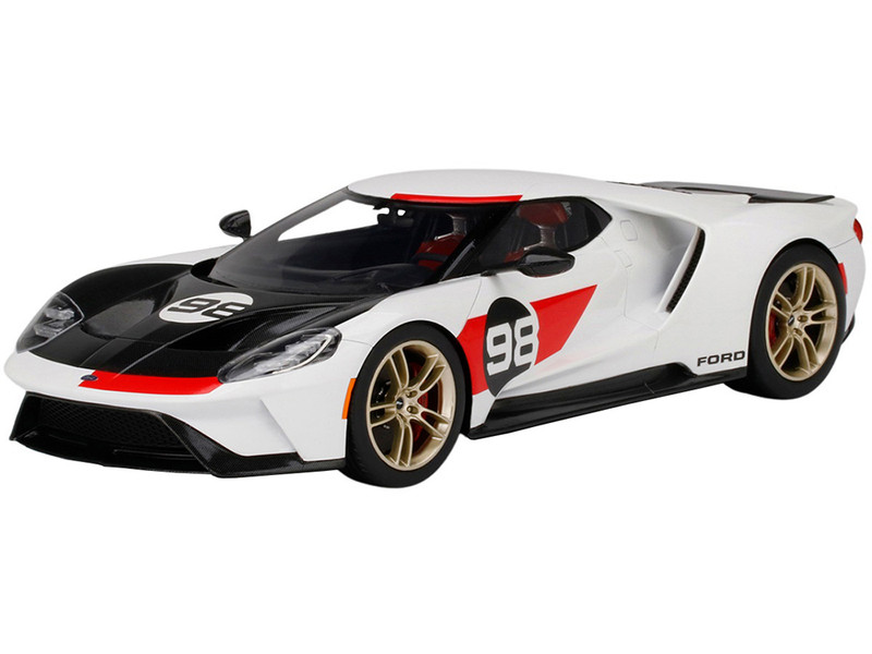 2021 Ford GT #98 White with Black Hood "Heritage Edition" (Top Speed) 1/18