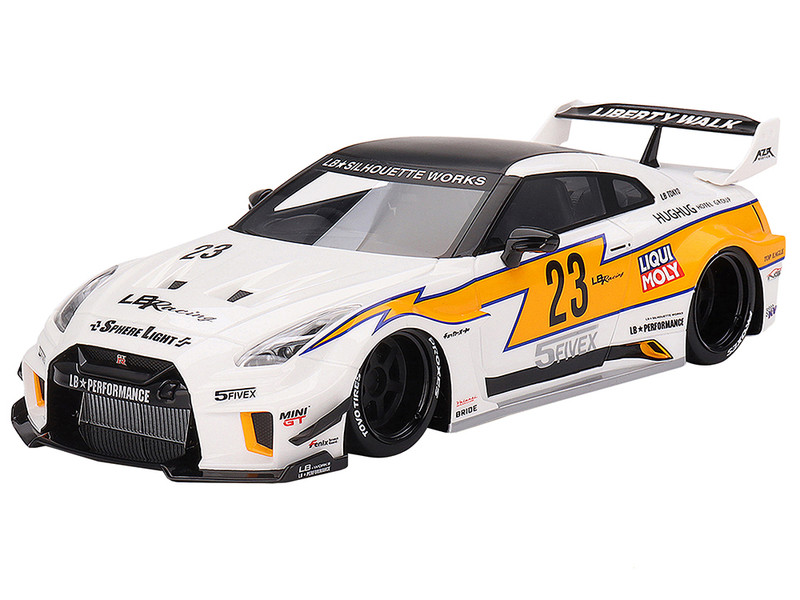 Nissan LB-Silhouette WORKS GT 35GT-RR Ver.1 RHD (Right Hand Drive) #23 White with Yellow Stripes "LB Racing" (Top Speed) 1/18