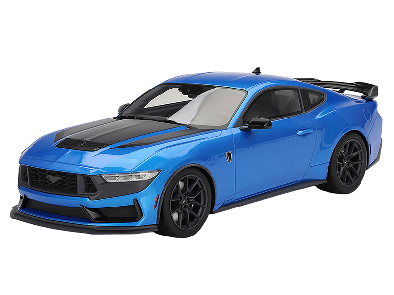 2024 Ford Mustang Dark Horse Grabber Blue Metallic with Black Hood Stripes (Top Speed) 1/18