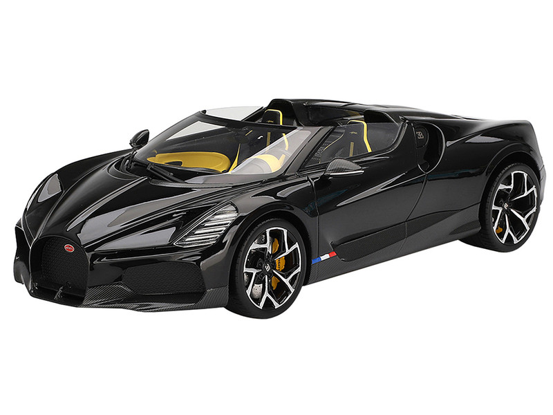 Bugatti W16 Mistral Black with Yellow Interior (Top Speed) 1/18