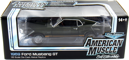 1969 Ford Mustang GT - Black Jade Dark Green (Ertl American Muscle) 1/18