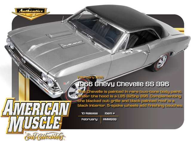 1966 Chevy Chevelle SS 396 - Chateau Slate Silver w/ Black Hardtop (Ertl American Muscle) 1/18