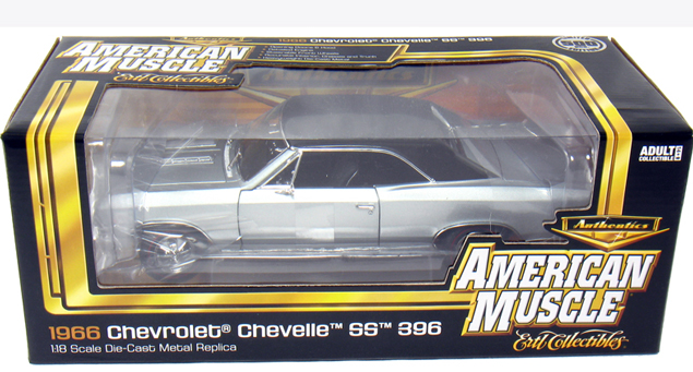1966 Chevy Chevelle SS 396 - Chateau Slate Silver w/ Black Hardtop (Ertl American Muscle) 1/18 autoworld diecast cars