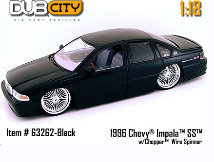 1996 Chevy Impala SS - Black w/ Chopper Wire Spinners (DUB City) 1/18