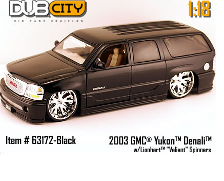 2003 GMC Yukon Denali w/ Lionhart Valiant Spinners - Black (DUB City) 1/18