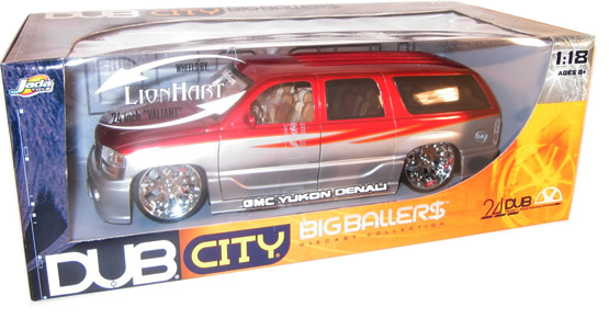 2003 GMC Yukon Denali w/ Lionhart Valiant Spinners - Red/Silver (DUB City) 1/18