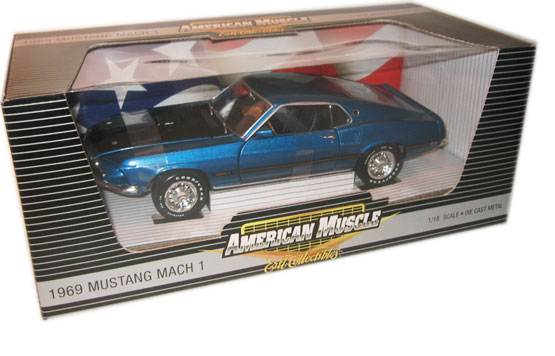 1969 Ford Mustang Mach 1 Cobra Jet - Bright Blue Metallic (Ertl) 1/18