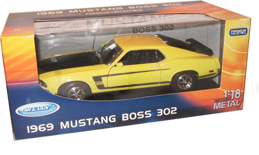 1969 Ford Mustang Boss 302 - Bright Yellow (Welly) 1/18